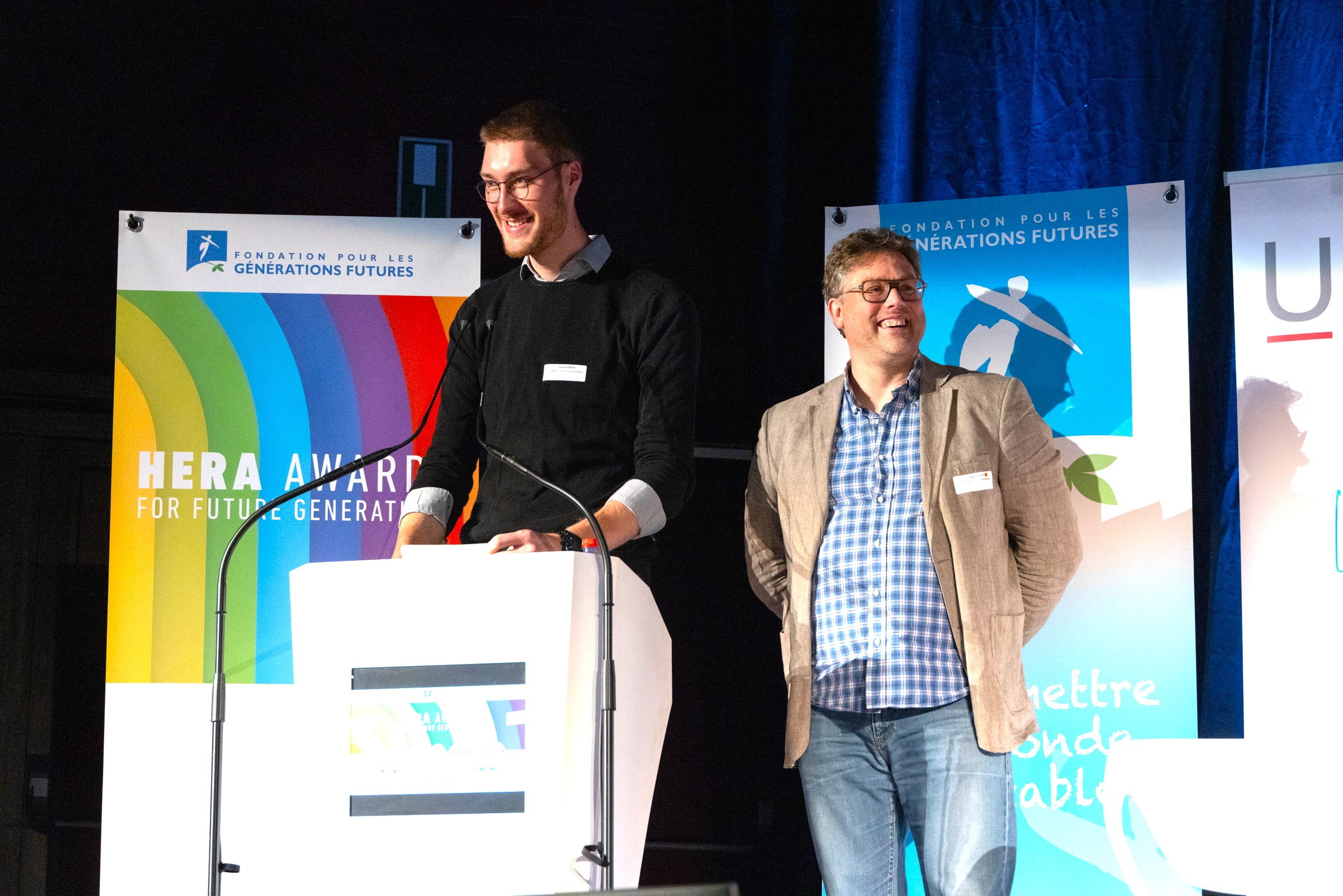 François Pirson et Sébastien Bette, doctorant, lauréat HERA Awards 2023, et professeur à la faculté polytechnique de l'UMONS